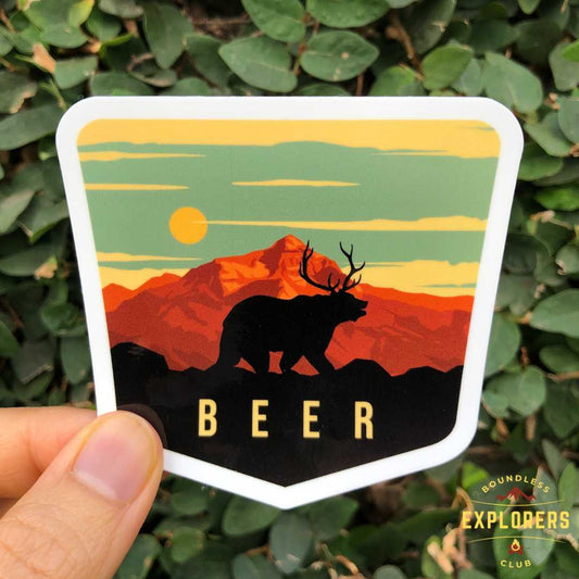 BEER Bear Deer National Park Sticker for Water Bottle Laptop Car Sticker Themed Traveler Deer Waterproof Vinyl Decals for Gift for Her