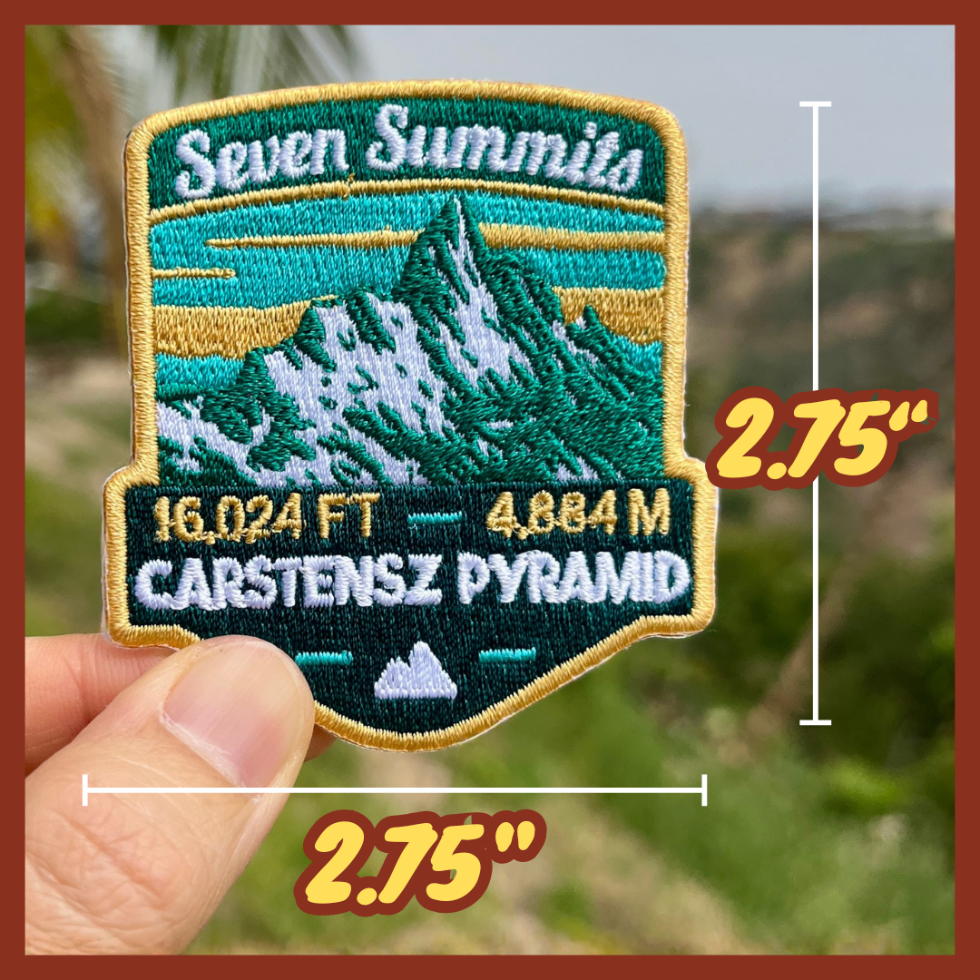 Carstensz Pyramid - Seven Summits Patch: 2.75-Inch Iron-On Embroidered Badge for Backpack, Jacket, Bag
