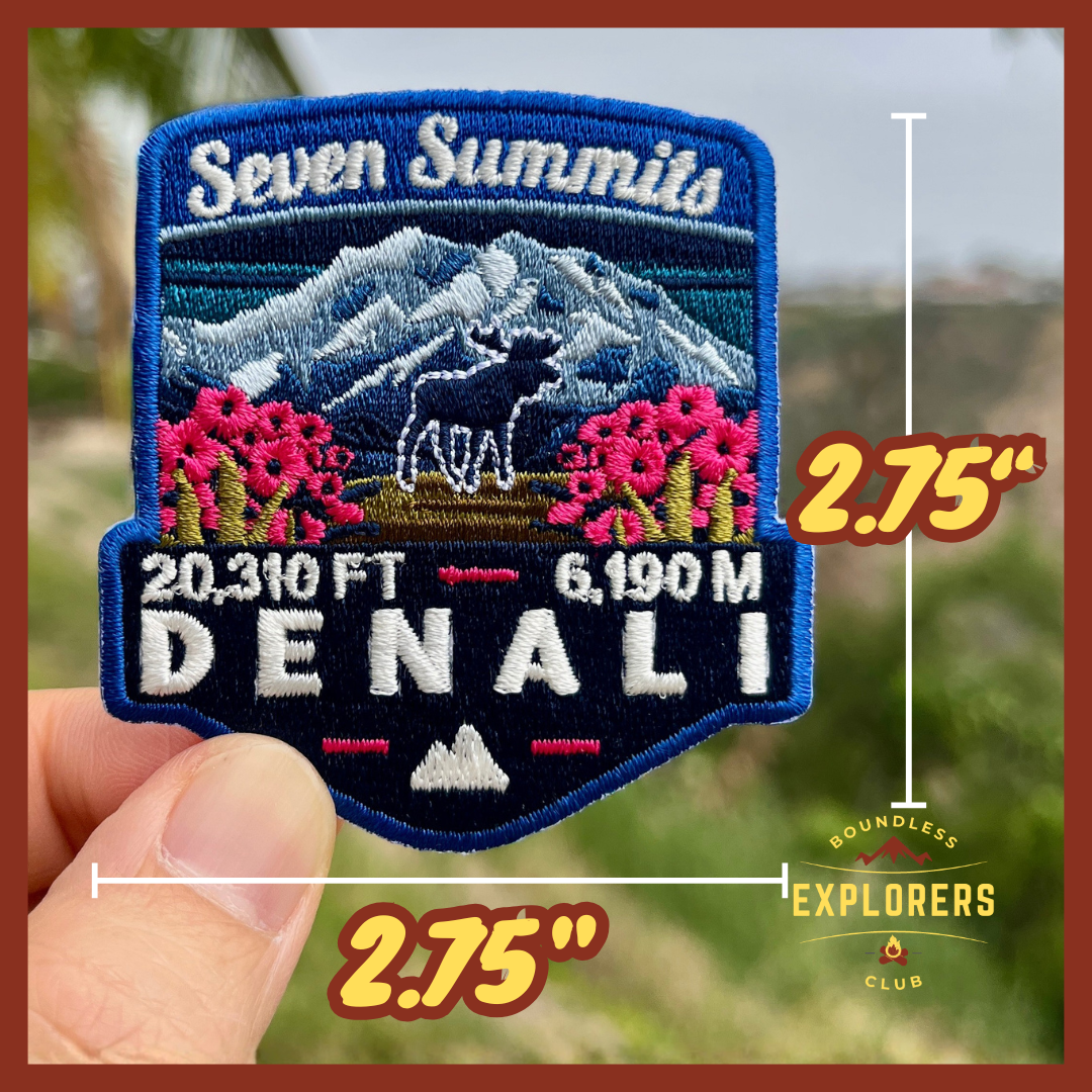 Denali - Seven Summits Patch: 2.75-Inch Iron-On Embroidered Badge for Backpack, Jacket, Bag