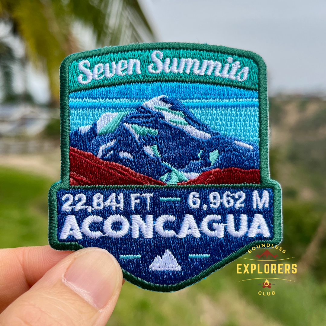 Mt Aconcagua - Seven Summits Patch: 2.75-Inch Iron-On Embroidered Badge for Backpack, Jacket, Bag