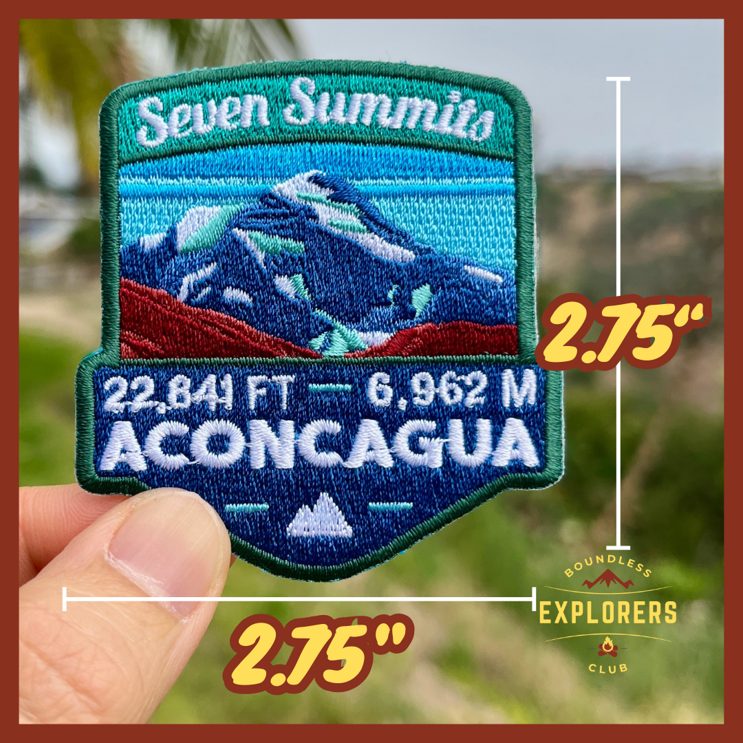Mt Aconcagua - Seven Summits Patch: 2.75-Inch Iron-On Embroidered Badge for Backpack, Jacket, Bag
