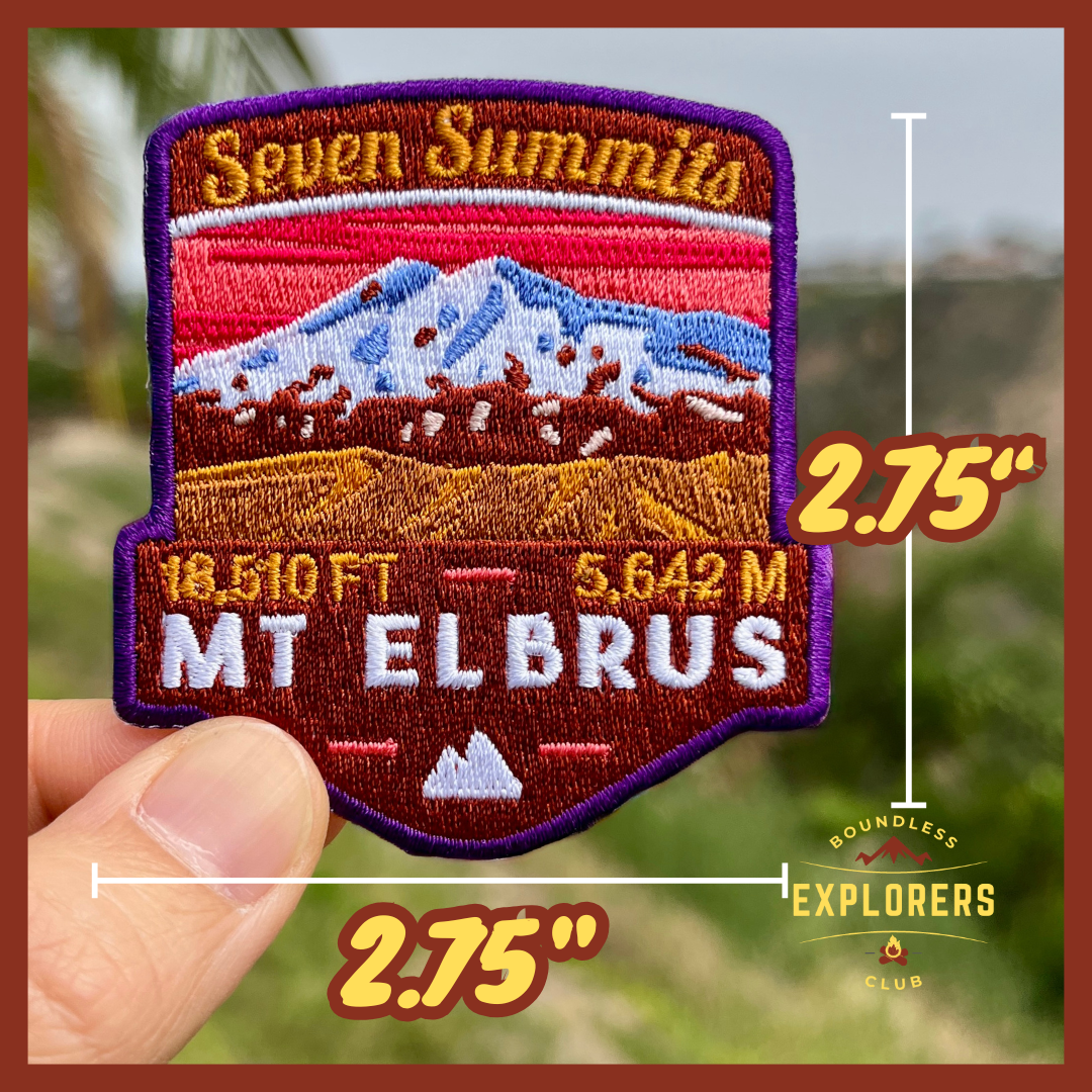 Mt Elbrus - Seven Summits Patch: 2.75-Inch Iron-On Embroidered Badge for Backpack, Jacket, Bag