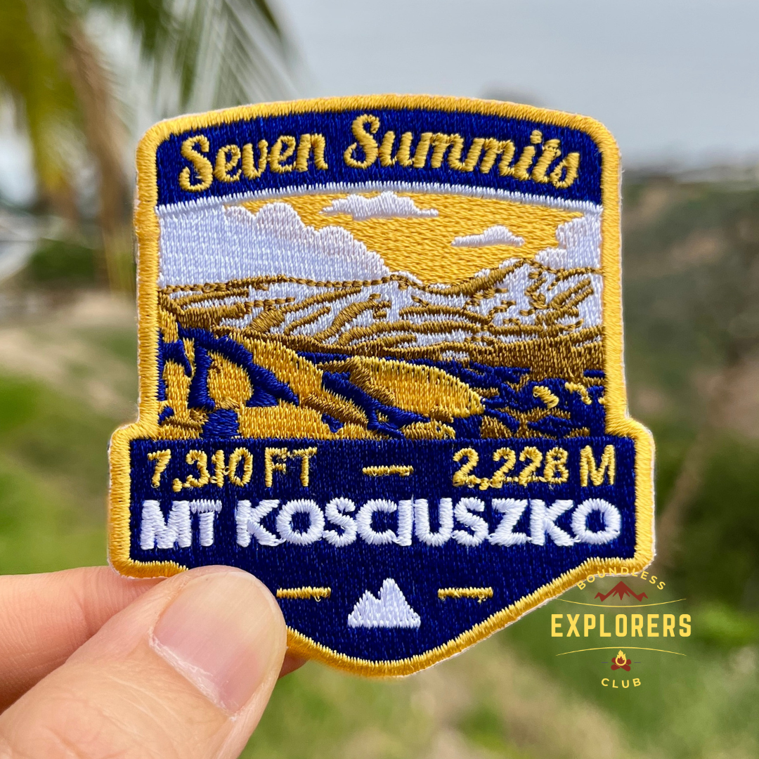 Mt Kosciuszko - Seven Summits Patch: 2.75-Inch Iron-On Embroidered Badge for Backpack, Jacket, Bag