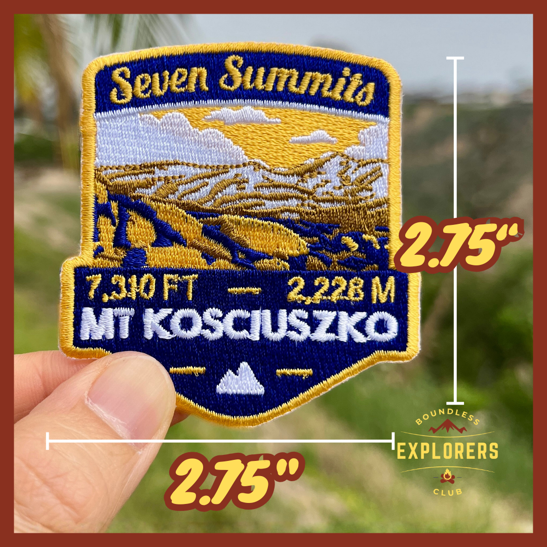 Mt Kosciuszko - Seven Summits Patch: 2.75-Inch Iron-On Embroidered Badge for Backpack, Jacket, Bag
