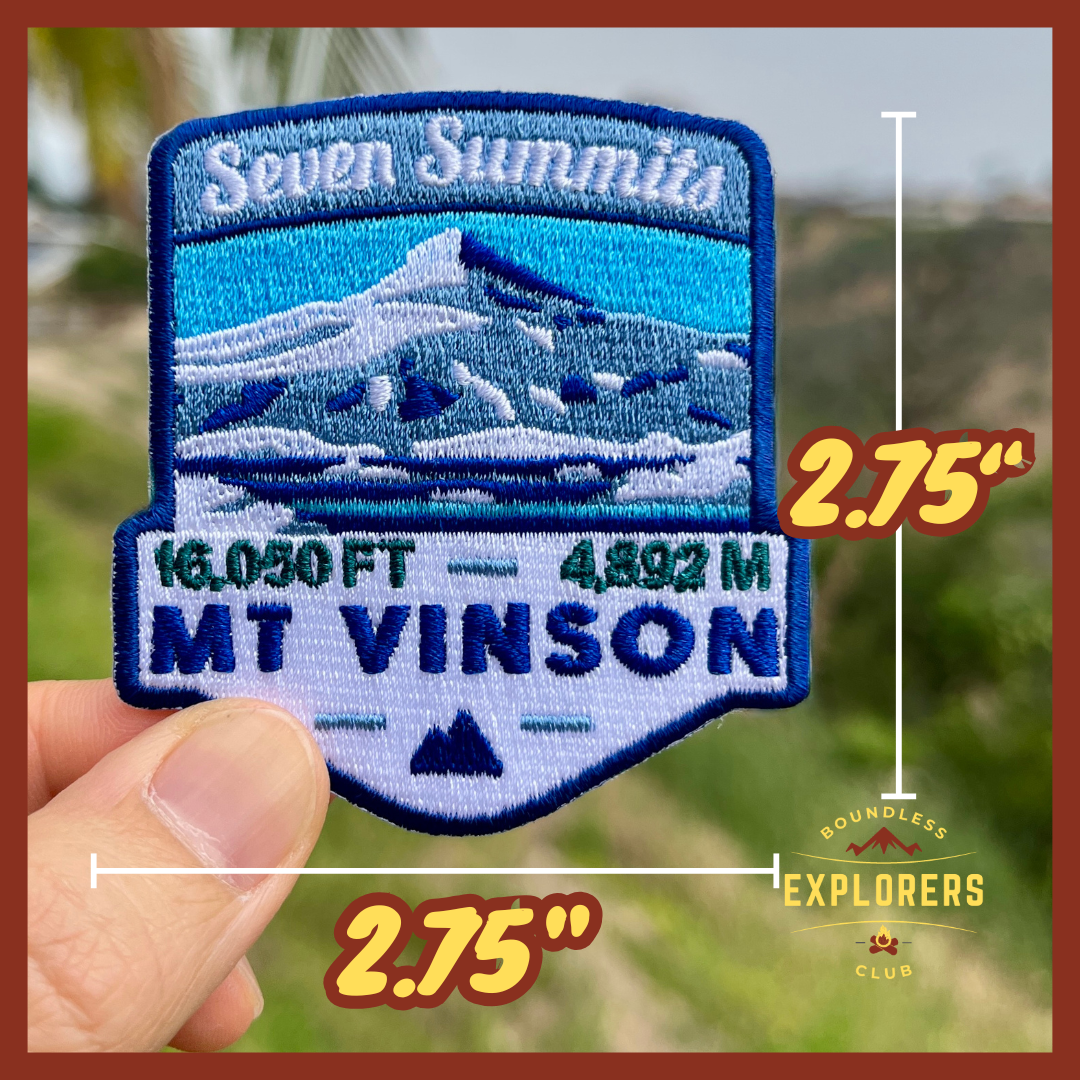 Mt Vinson - Seven Summits Patch: 2.75-Inch Iron-On Embroidered Badge for Backpack, Jacket, Bag