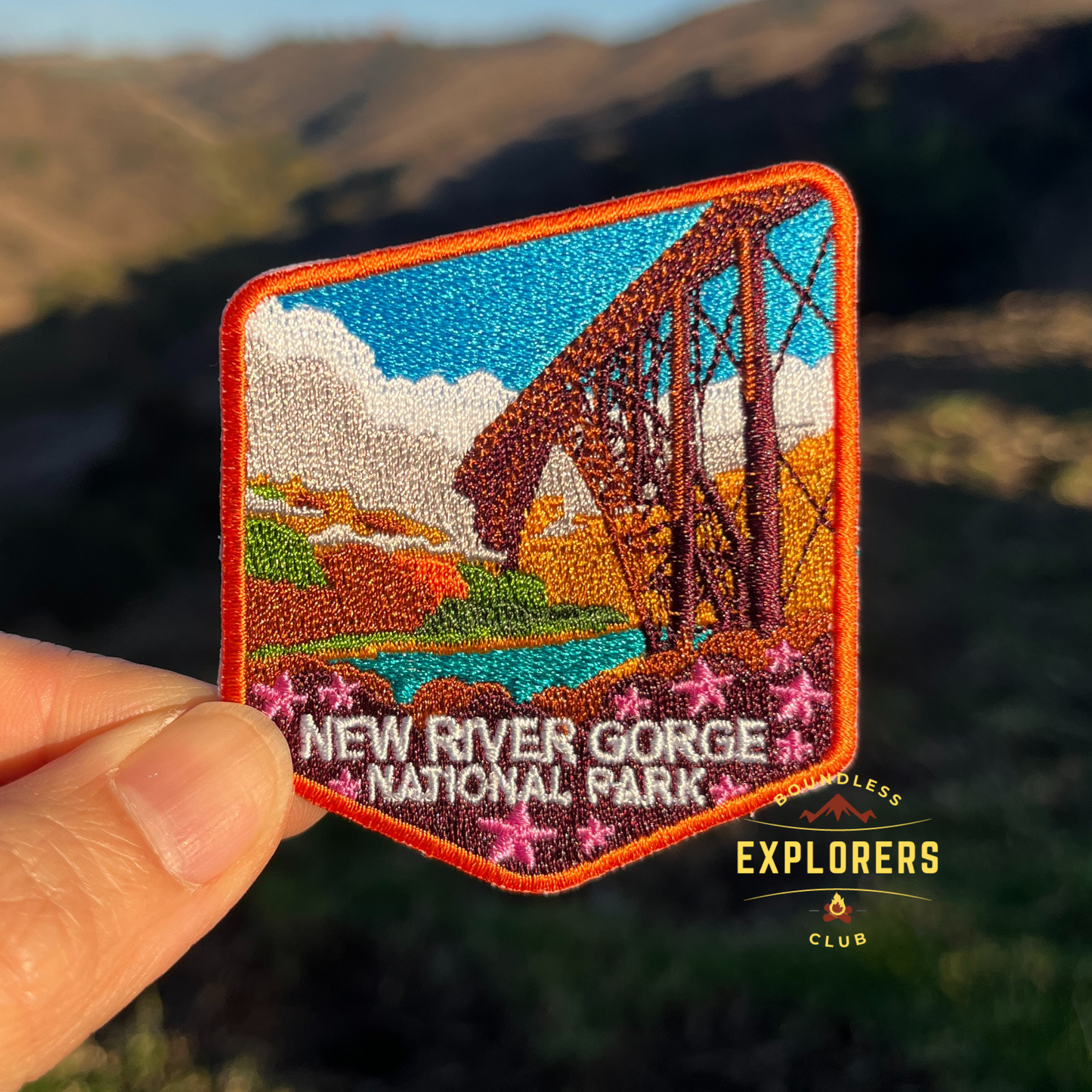 New River Gorge National Park Patch for Backpack Denim Jacket Iron On Embroidery Patch Themed Camping Nature Mountain USA Travel Gifts for Her Him