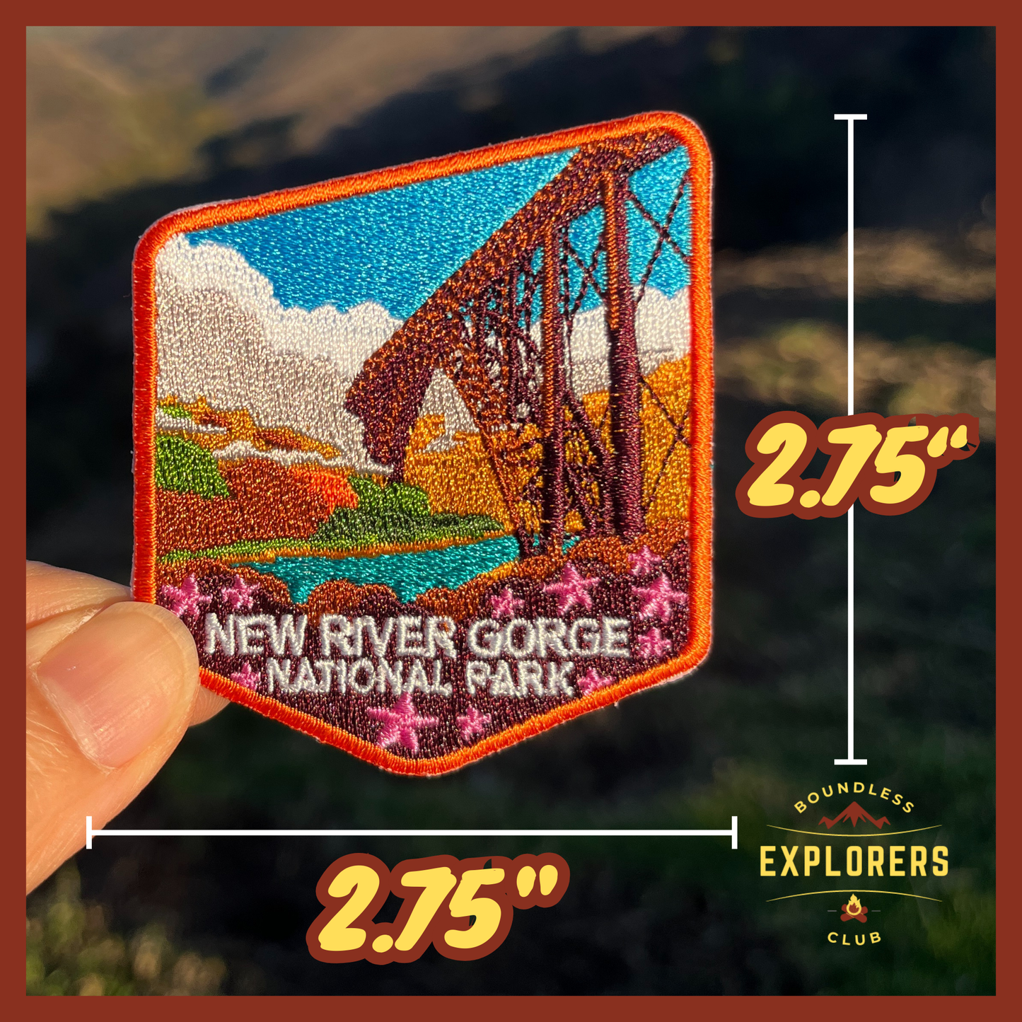 New River Gorge National Park Patch for Backpack Denim Jacket Iron On Embroidery Patch Themed Camping Nature Mountain USA Travel Gifts for Her Him