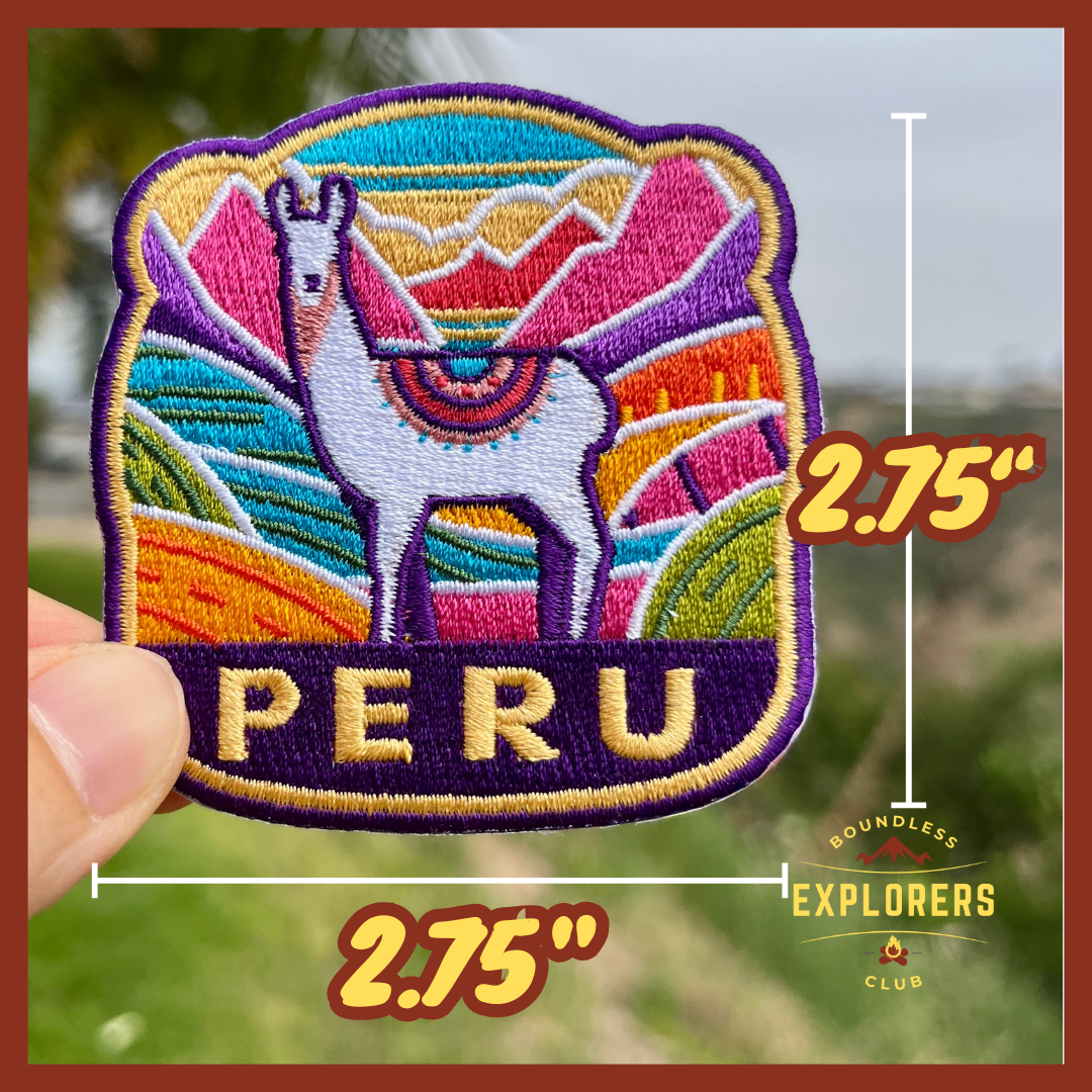 Peru Patch: 2.75-Inch Iron-On Embroidered Badge for Backpack, Jacket, Bag