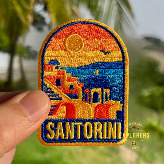 Santorini Greece Patch: 2.75-Inch Iron-On Embroidered Badge for Backpack, Jacket, Bag