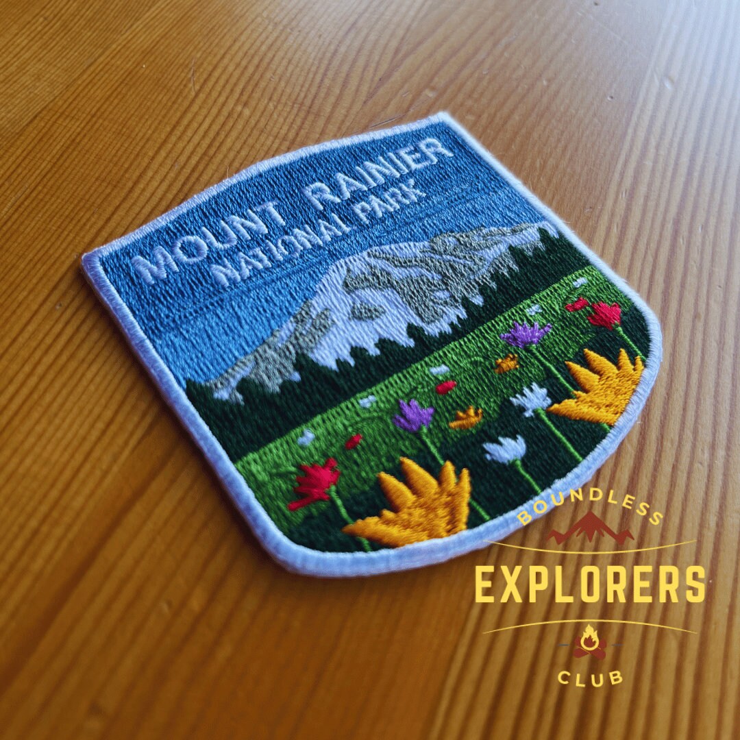 Mount Rainier National Park Patch for Backpack Denim Jacket Iron On Embroidery Decal Themed Hiker USA Mountain Nature Travel Gifts for Her