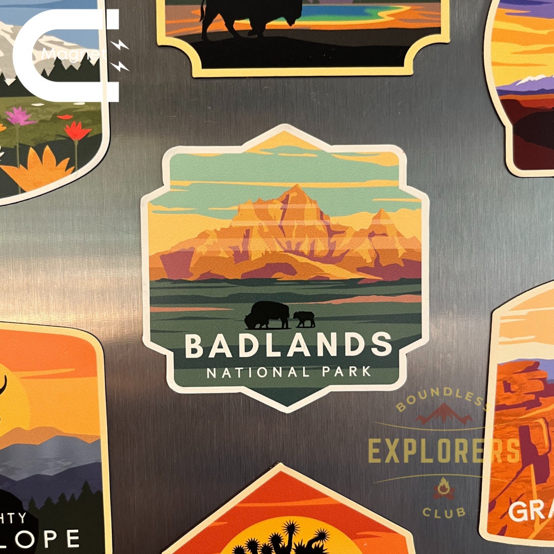 Badlands National Park Fridge Magnet for Refrigerator Themed Traveler Hiking Mountain USA Waterproof Vinyl Souvenir for Gift for Her Him