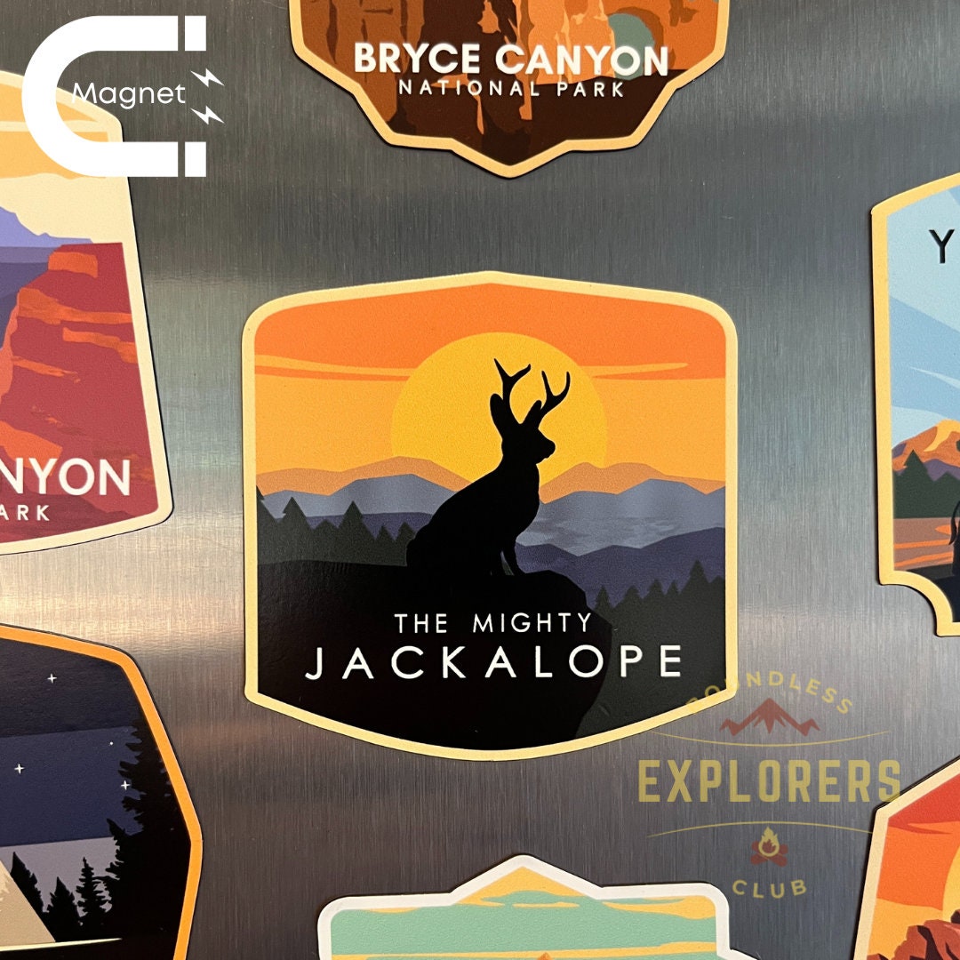 Jackalope National Park Fridge Magnet for Refrigerator Themed Hiker Traveler Hiking Mountain Nature USA Vinyl Souvenir for Gift for Her