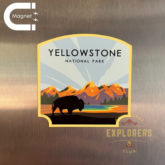 Yellowstone National Park Fridge Magnet for Refrigerator Themed USA Hiker Traveler Hiking Mountain Nature Vinyl Souvenir for Gift for Her