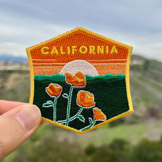 California Poppies Flower National Park Patch for Backpack Denim Jacket Iron On Embroidery Decal Themed Hiker Nature Travel Gifts for Her